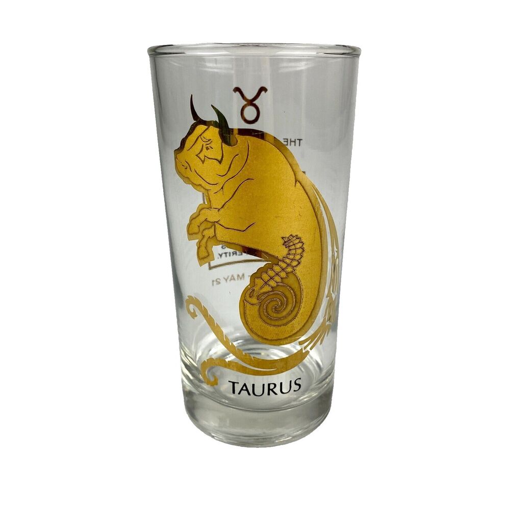 VTG MCM Anchor Hocking Zodiac Highball Tumbler Glass Taurus Astrology 1960s